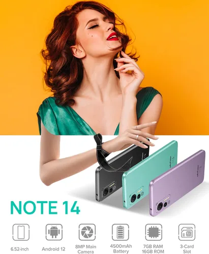 Miniatura 2 de Ulefone Teléfonos celulares desbloqueados, Note 14 Android 12 teléfonos inteligentes desbloqueados, batería masiva de 4500 mAh, 7 GB + 16 GB