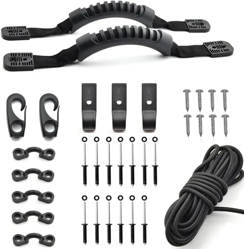 Miniatura 8 de Kit de aparejo de mango de transporte de kayak, asas de transporte de canoa de kayak, piezas de repuesto de cuerda elástica de 15 pies y 0.236 in
