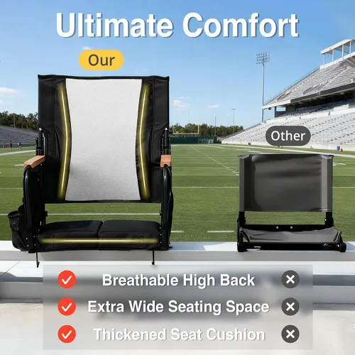 Miniatura 3 de behairity Asientos extra anchos para estadio con soporte para la espalda, sillas de grada con respaldo alto y cojín, asiento de grada plegable
