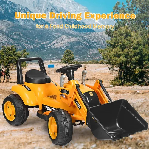 Miniatura 8 de FFlyer - Excavadora de paseo para niños, excavadora cargadora alimentada por batería de 6 V con cubo de excavación controlable, bocina