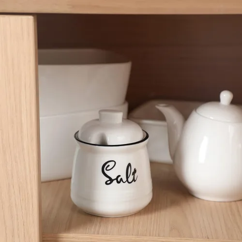 Miniatura 6 de Cuenco de sal de porcelana con tapa y cuchara de 12 onzas, fácil de limpiar (blanco)