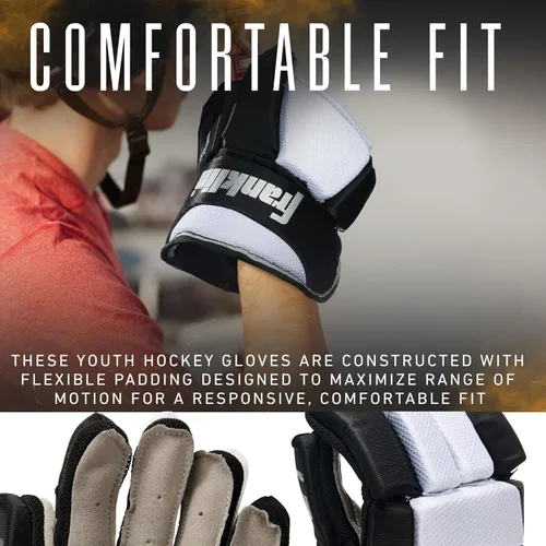 Miniatura 3 de Franklin Sports - Guantes de hockey para niños y jóvenes - Guantes junior para hockey callejero y sobre patines - Par de guantes acolchados