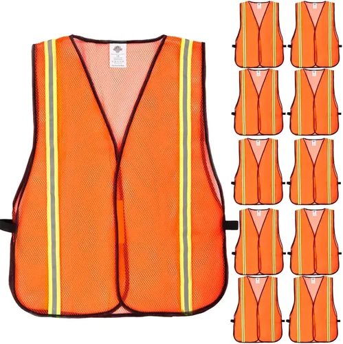 Dazonity Chalecos de seguridad, 10 unidades, malla, tiras reflectantes de alta visibilidad, apto para hombres y mujeres, trabajo, construcción,