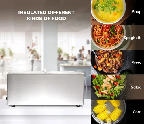 Miniatura 4 de SYBO ZCK Bain Marie - Calentador de alimentos, 2 secciones, Plateado