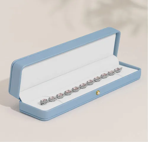 Miniatura 5 de Oirlv Elegante caja de collar azul cielo, caja de presentación de collar de terciopelo blanco interior de cadena larga pulsera collar estuche