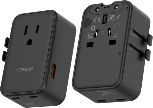 TESSAN 20W International Power Adapter, Ultra Slim Universal Travel Adapter with 2 USB-C 1 USB-A, Travel Adaptor Worldwide Plug for US to European