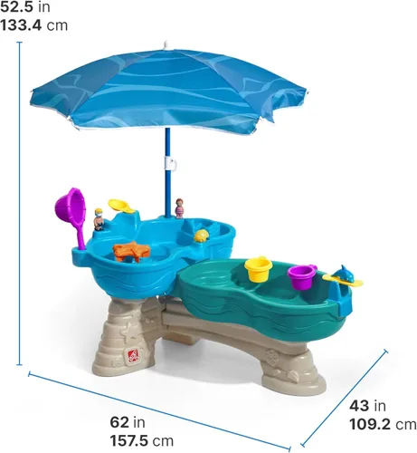 Miniatura 8 de Step2 Mesa de agua marítima para derrame y salpicadura, juego sensorial de dos niveles para actividades de agua y arena, viene con paraguas