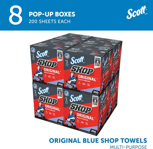 Miniatura 2 de Scott Shop Original Toallas azules (75190), toalla de papel similar a tela de 9 x 12 pulgadas (8 cajas de 200 hojas, 1600 hojas en total)