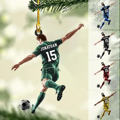 Miniatura 11 de Adorno de Navidad personalizado para jugador de fútbol; regalo personalizado para colgar en el árbol de Navidad 2D; gran idea de regalo