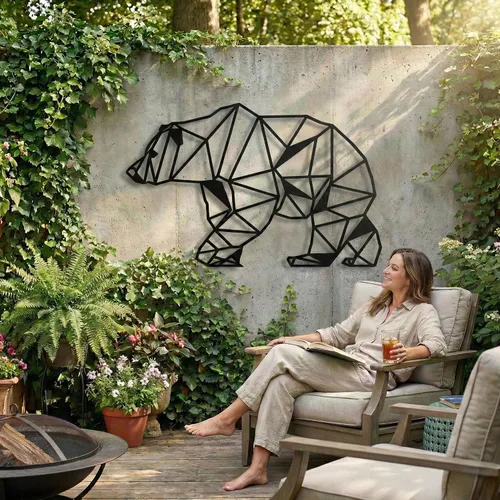 Miniatura 6 de DEKADRON Arte de pared de metal, oso geométrico, silueta de pared en 3D, decoración de pared de metal, decoración de pared para el hogar, oficina
