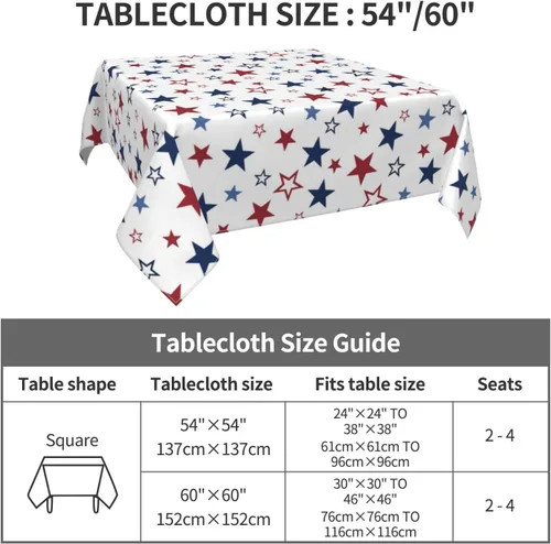 Miniatura 5 de BETGINY 4th of July Tablecloth Square 60x60 Inch,White Red Blue Patriotic Stars Table Cloth,Stain Resistance Polyester American Independence Day
