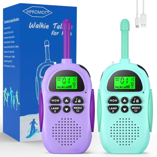 HPROMOT Walkie Talkies para niños recargables, juguetes para niños de 3 a 12 años, niños y niñas, paquete de 2 unidades de radios de dos vías