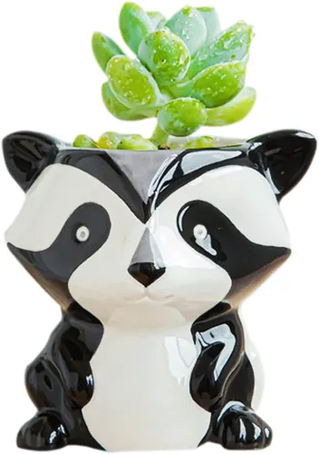 Miniatura 7 de DIYOMR Bonita maceta de cerámica de animales, maceta pequeña para suculentas, maceta con forma de dibujos animados para plantas pequeñas, cactus