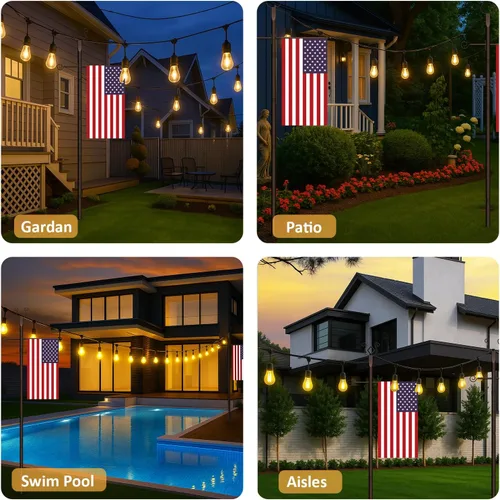 Miniatura 7 de Paquete de 2 postes de luz de cadena – postes de iluminación de metal pesado de 10 pies, soporte ajustable para exteriores con tenedor para patio