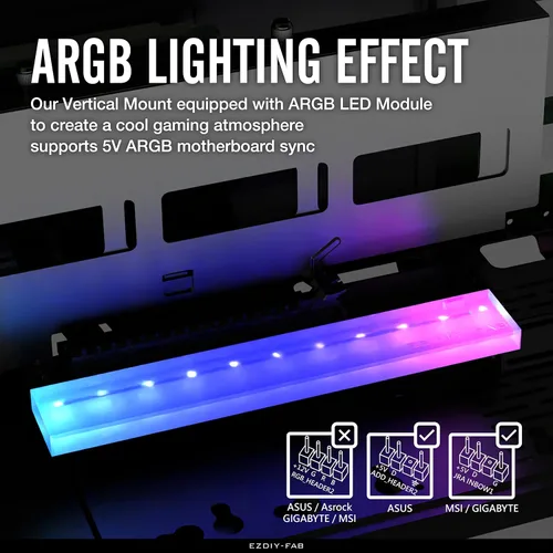 Miniatura 2 de EZDIY-FAB Soporte de montaje vertical PCIe 4.0 GPU Soporte de tarjeta gráfica con módulo LED ARGB de 5 V y 3 pines, kit de soporte para tarjeta