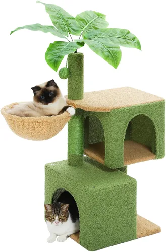 PEQULTI Árbol de gato de 43 pulgadas para gatos de interior, árbol de escalada con postes rascadores para gatos, 2 condominios grandes y hamaca