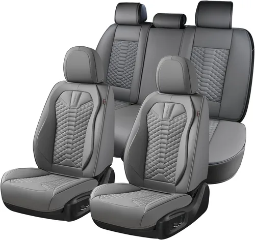 Coverado Juego Completo de Fundas de Asiento de Automóvil, Fundas de Asiento de Cuero Nappa para Automóviles, 5 Asientos Fundas Universales Gris