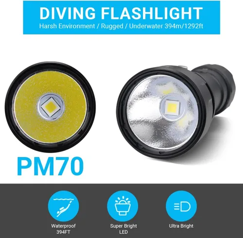 Miniatura 2 de Linterna de buceo de 873 pies de profundidad, linterna submarina para seguridad de buceo, luz de buceo, recargable IPX8 impermeable, 3 modos