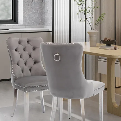 Miniatura 110 de Juego de 2 sillas de comedor tapizadas de terciopelo, sillas laterales de cocina de estilo moderno con ribete de cabeza de clavo y patas de madera