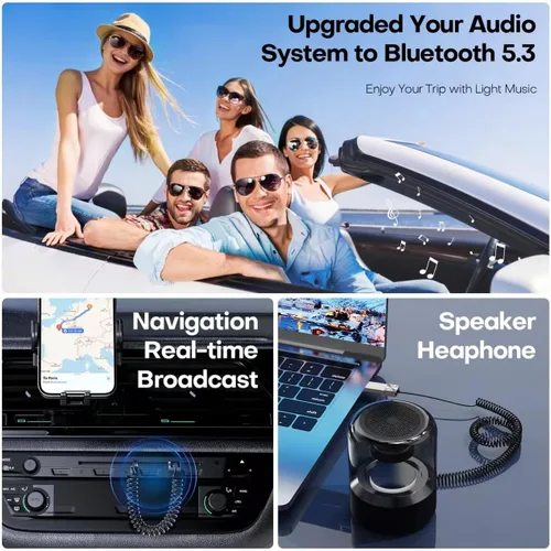Miniatura 7 de GLOBELEC Adaptador auxiliar a Bluetooth 5.3, receptor adaptador de audio auxiliar USB de 0.138 in con micrófono integrado para llamadas manos