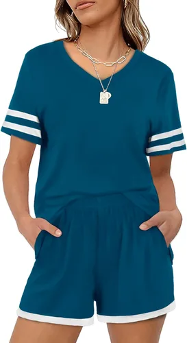Miniatura 2 de Aloodor Conjunto de dos piezas para mujer, conjunto de pantalones cortos de verano con bolsillos