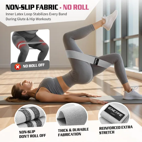 Miniatura 4 de 15 bandas de resistencia de tela para piernas, juego de bandas antideslizantes para entrenamiento, yoga, sentadillas y entrenamiento de cadera, 3
