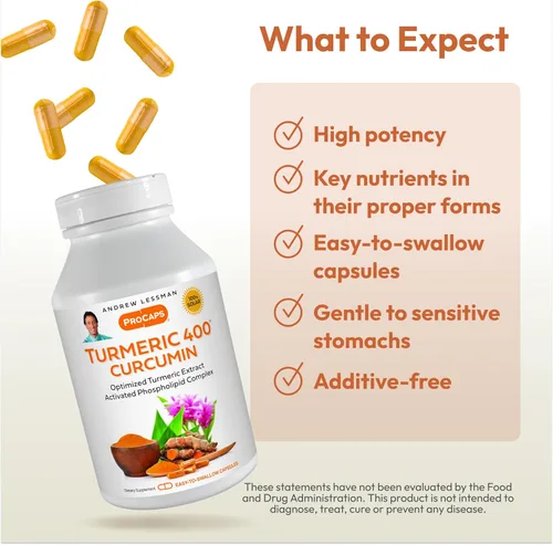 Miniatura 4 de ANDREW LESSMAN Cúrcuma 400 mg - 60 cápsulas - 95% curcuminoides como complejo fosfolípido para beneficios óptimos y absorción, extracto
