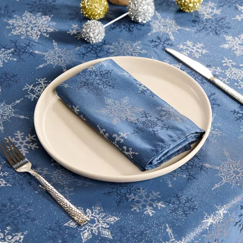 Kadut Servilletas de Navidad, servilletas de tela de copo de nieve azul y dorado, tela metálica (17 x 17 pulgadas), juego de 4 | resistentes | para
