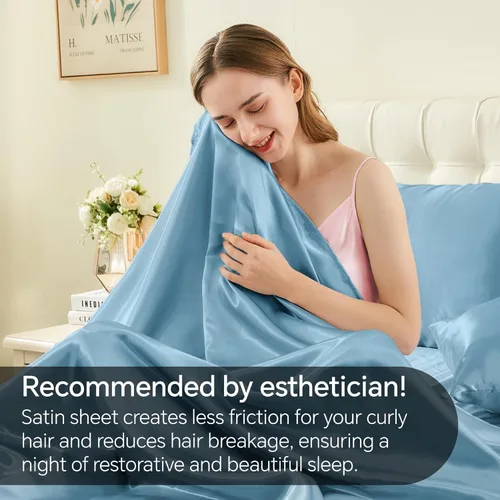Miniatura 4 de BEDELITE Juego de sábanas de satén de 3 piezas, suaves y sedosas para cabello y piel, 1 sábana bajera con esquinas profundas, 1 sábana encimera y 1
