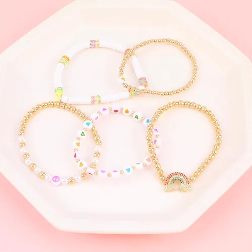 Miniatura 2 de Pink Bracelets Purple Bracelet Boho Multi-Layer Beaded Stacking, Versatile Strand Stretch Crystal Beads Wrap Slip-on Cuff Bangle Set, Cute