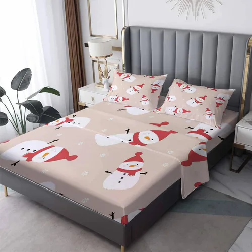 Juego de sábanas de Navidad con diseño de muñeco de nieve de tamaño matrimonial, sábanas de Navidad, microfibra suave, bolsillo profundo, sábanas y