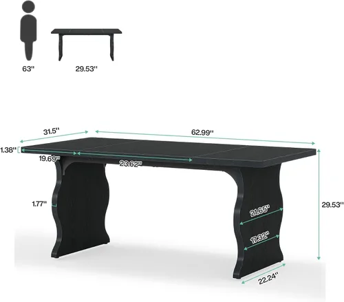 Miniatura 2 de Tribesigns Mesa de comedor negra para mesa de cocina moderna rectangular de 4 a 6 pulgadas, muebles de cocina y comedor grandes de granja