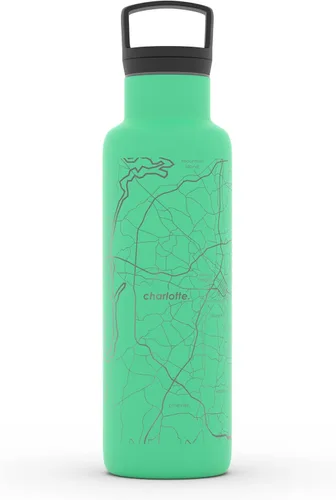 Miniatura 149 de Well Told Botella de agua aislada con mapa de Washington DC grabado, botella de acero inoxidable grabada (21 onzas, blanco) botella aislada de mapa