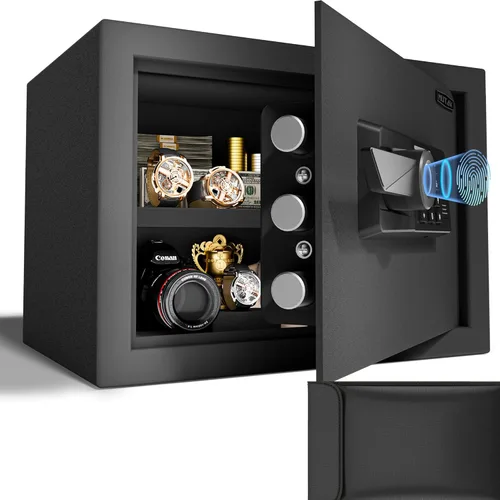 Caja Fuerte Biométrica de 1.0 Pies Cúbicos con Bolsa Ignífuga, Caja Fuerte de Acceso Rápido por Huella Dactilar con Llaves, Teclado Digital, Puerto