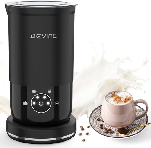 DEVINC Espumador de Leche, Espumador y Vaporizador de Leche 4 en 1, Fabricante de Espuma Caliente y Fría y Calentador de Leche con Apagado