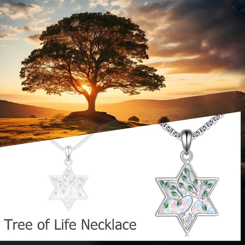 Miniatura 95 de ONEFINITY Collar de plata de ley 925 con diseño de árbol de la vida con colgante de nudo celta de concha de abulón para mujer