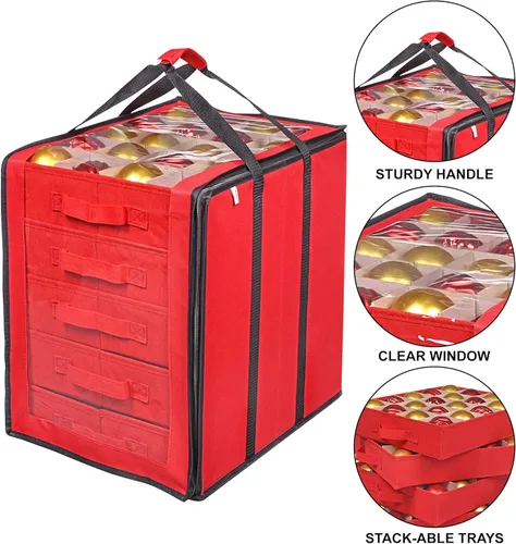 Miniatura 4 de ProPik Cajas de almacenamiento de adornos navideños con divisores, 5 bandejas separadas, soporte para adornos, mantiene 100 adornos navideños, bolsa