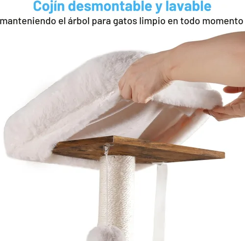Miniatura 5 de Hey-brother Árbol de madera para gatos, muebles para gatos de 66.1 pulgadas con postes rascadores, torre moderna para gatos con hamacas, juguetes