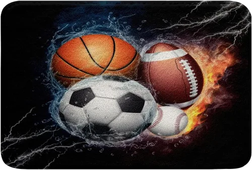 Erosebridal Alfombras deportivas de baño para niños de 16 x 24 pulgadas, tapete de baño de béisbol y fútbol, para niños, adolescentes, baloncesto,