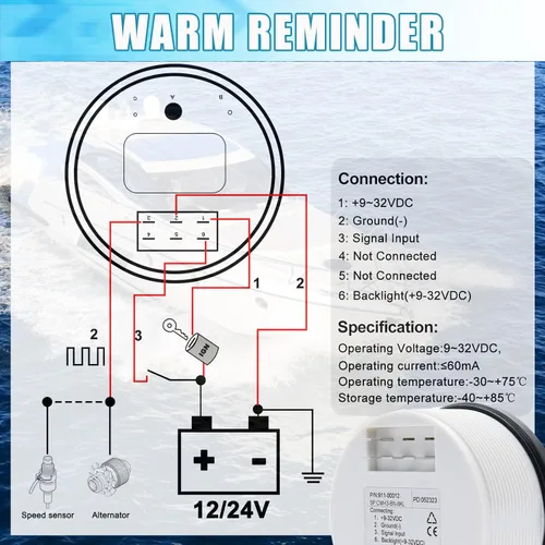 Miniatura 3 de Medidor de tacómetro marino de 3.346 in, impermeable, 0-8000 RPM, para automóvil, camión, barco, RPM, tacómetro, fuera de borda 8000 RPM, medidor