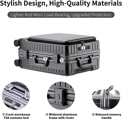 Miniatura 6 de CAARANY Equipaje de mano aprobado por aerolíneas con compartimento para laptop, equipaje multifuncional de marco de aluminio de 20 pulgadas