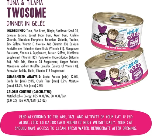 Miniatura 4 de Weruva BFF - Comida húmeda natural picada para gatos, atún y tilapia en pareja en gelatina, lata de 3 oz, paquete de 24