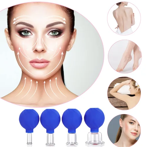 Miniatura 6 de Juego de terapia de ventosas faciales de 4 tamaños, vaso anticelulitis para masaje al vacío de silicona para ojos, terapia de masaje con ventosas