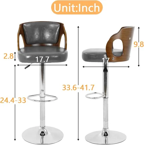 Miniatura 3 de BestOffice Taburete de bar de altura de mostrador Juego de 2 taburetes de bar modernos giratorios de altura ajustable de cuero PU taburetes de bar