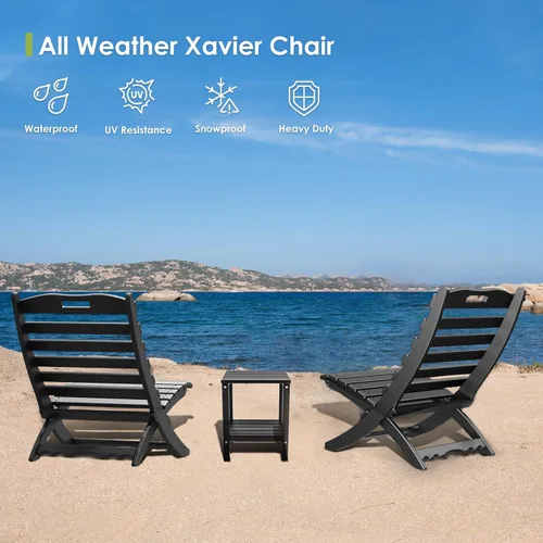Miniatura 5 de GREENVINES Silla plegable Xavier Wave Sillas Adirondack portátiles Plástico HDPE Silla para fogata para todo tipo de clima Negro