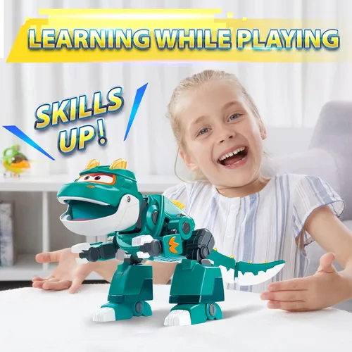 Miniatura 6 de Super Wings Toys Tino - Dinosaurio de 15 pulgadas, temporada 6, nuevo personaje, figuras de acción de Dinasour con niebla de agua, luz intermitente