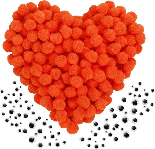 Miniatura 10 de Caydo 1200 pompones para suministros de manualidades, 1050 pompones grandes y pequeños de colores surtidos con 150 ojos saltones Multicolor