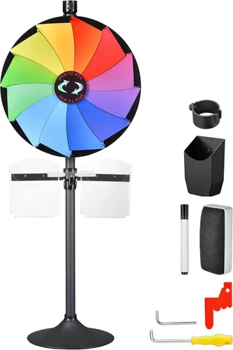 Miniatura 17 de WinSpin Rueda de premios de 36 pulgadas – Rueda giratoria de mesa y soporte de suelo resistente con fabricante de borrado en seco – Rueda giratoria