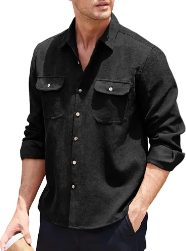 Miniatura 2 de COOFANDY Camisa casual de pana de manga larga con botones para hombre