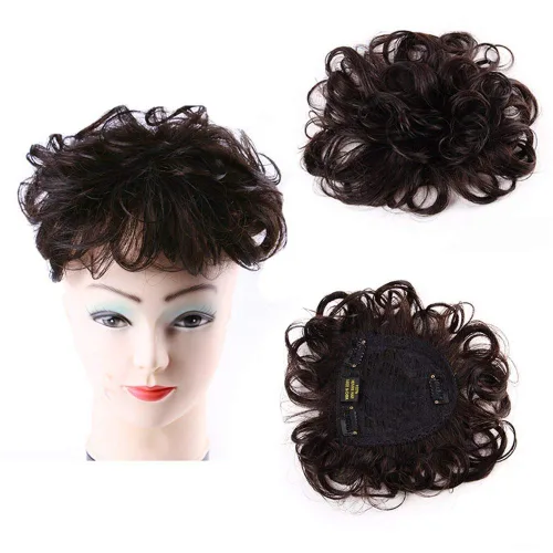 Miniatura 8 de RemeeHi Toppers de cabello humano corto, rizado, ondulado, 4.7 x 4.7 pulgadas, sin costuras, esponjoso, repuesto para cubrir el cabello blanco
